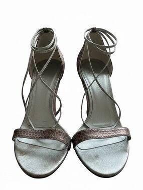 Calvin Klein Vintage Metallic Silver-Strap Ankle Wrap Sandals